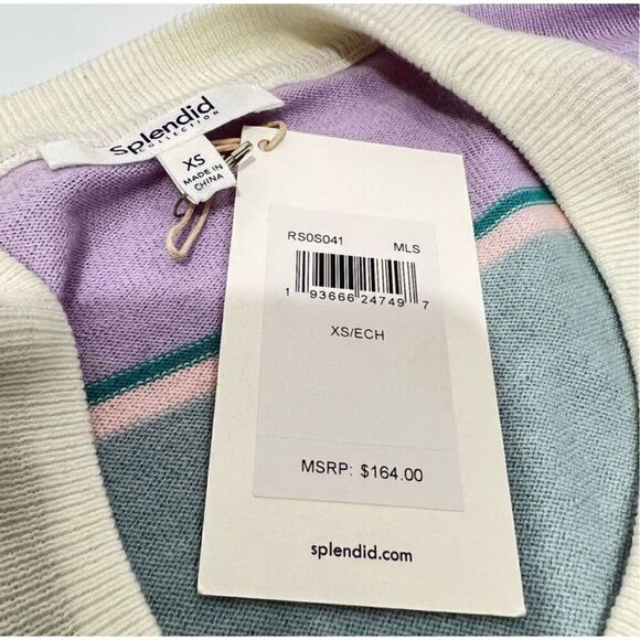 Splendid NWT ! XSmall Multicolored Shore Striped Ribbed Pullover Sweater - Picture 3 of 13